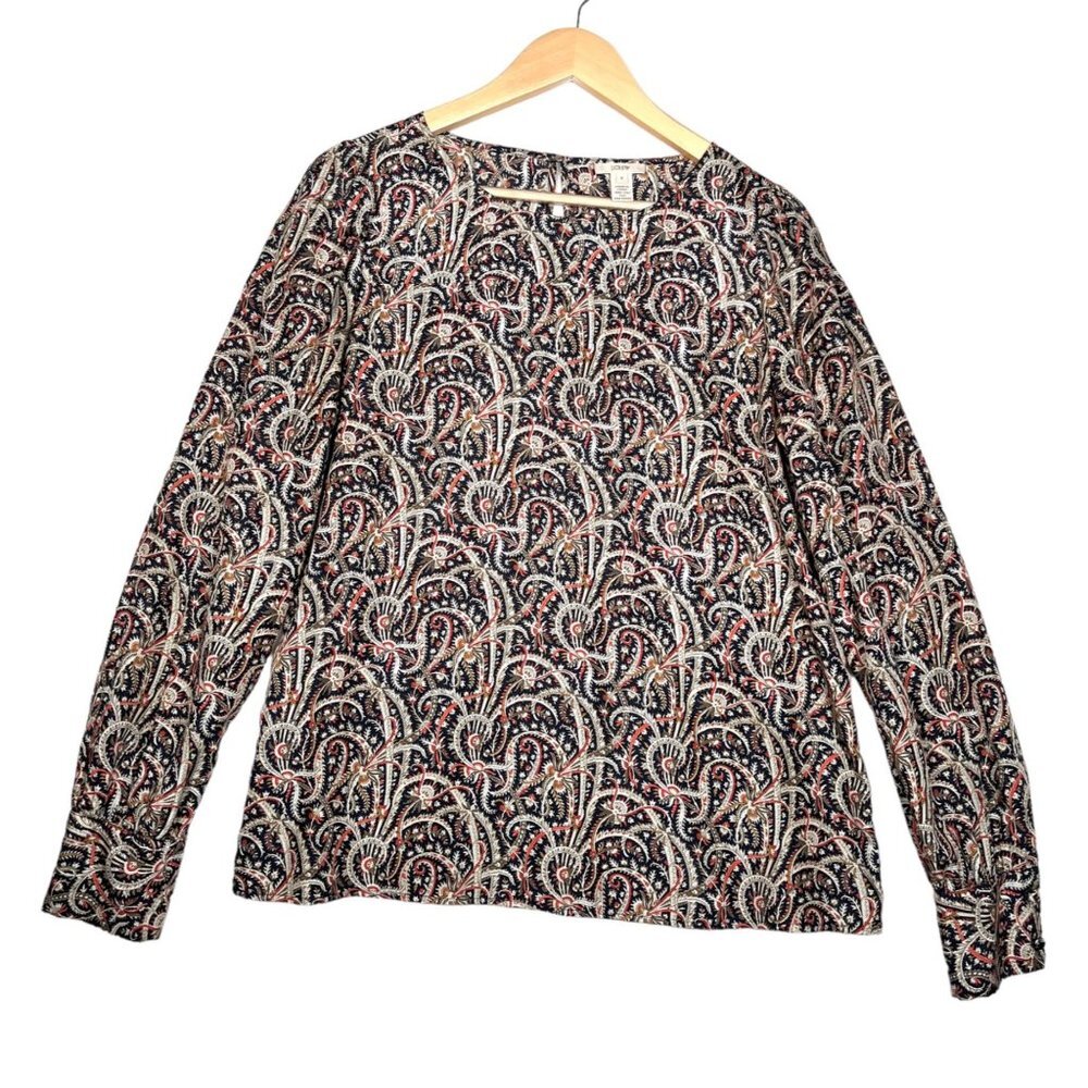J.Crew 100% Silk Paisley Long Sleeve Blouse sz 8